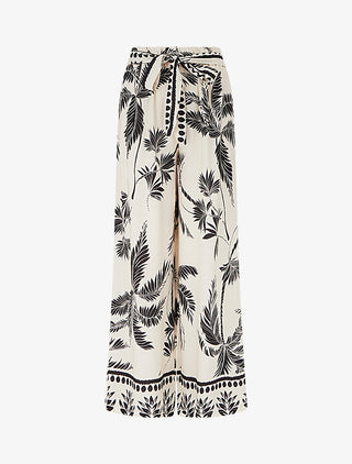 Pantalon élastiqué coupe droite imprimé tropical - Noir