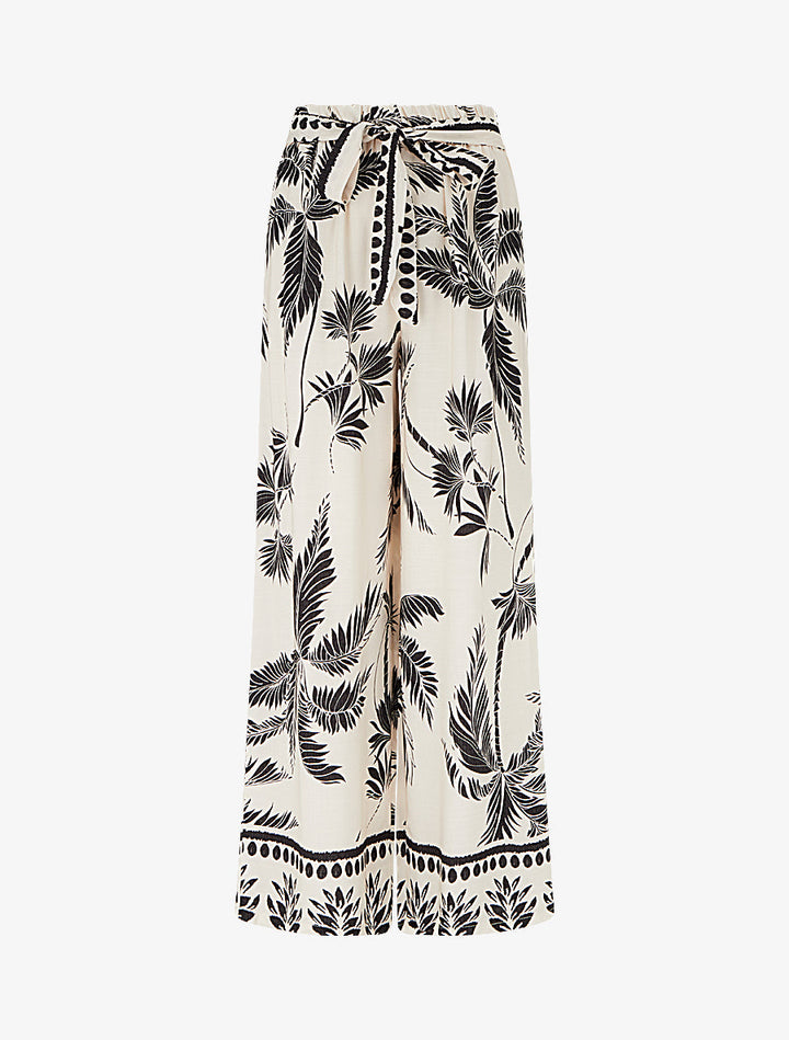 Pantalon élastiqué coupe droite imprimé tropical - Noir