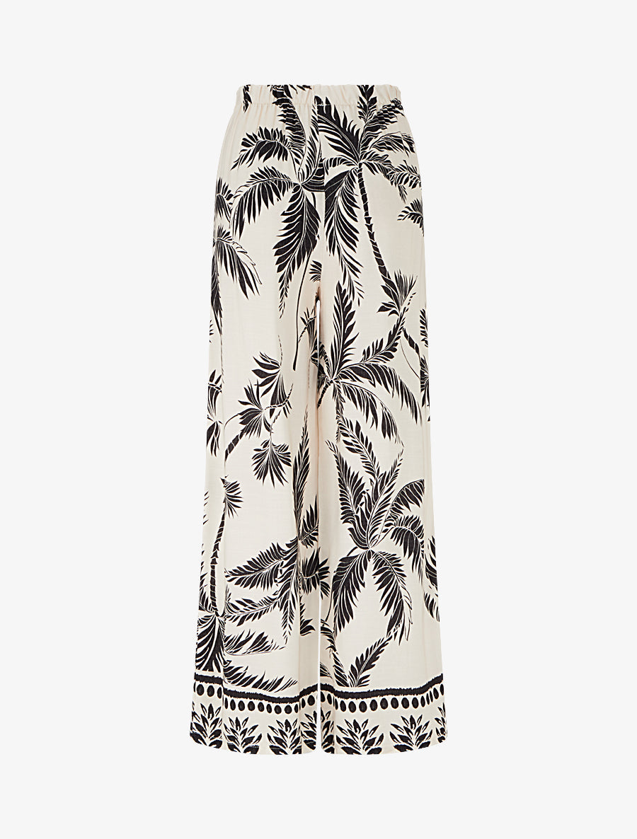 Pantalon élastiqué coupe droite imprimé tropical - Noir