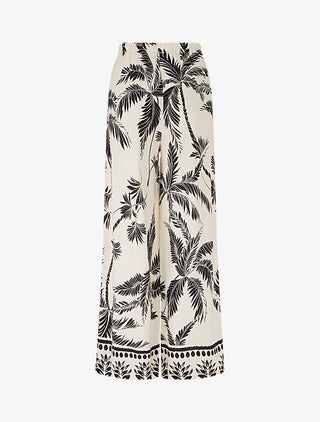 Pantalon élastiqué coupe droite imprimé tropical - Noir