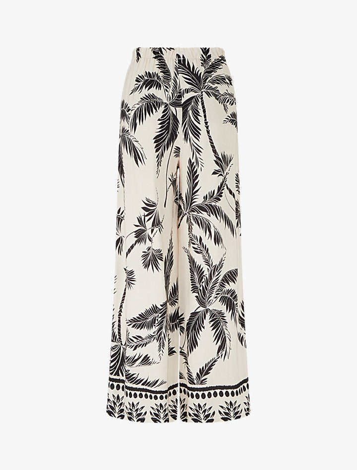Pantalon élastiqué coupe droite imprimé tropical - Noir