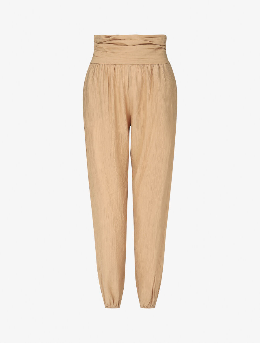 Pantalon droit taille haute plissée - Beige