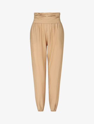 Pantalon droit taille haute plissée - Beige