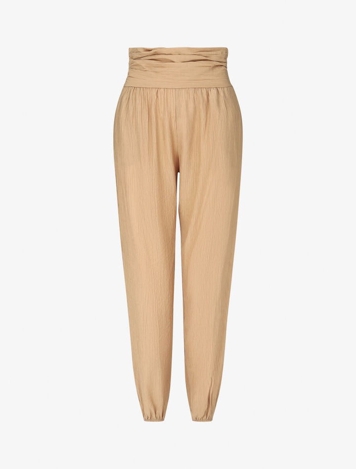 Pantalon droit taille haute plissée - Beige