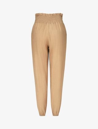 Pantalon droit taille haute plissée - Beige