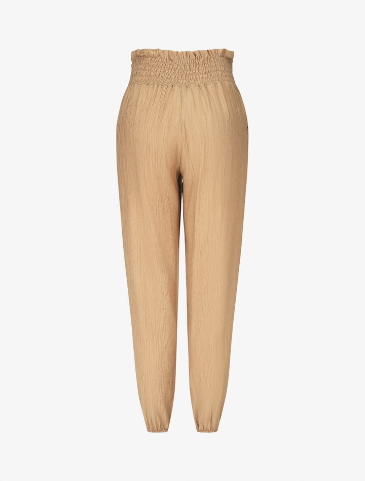 Pantalon droit taille haute plissée - Beige