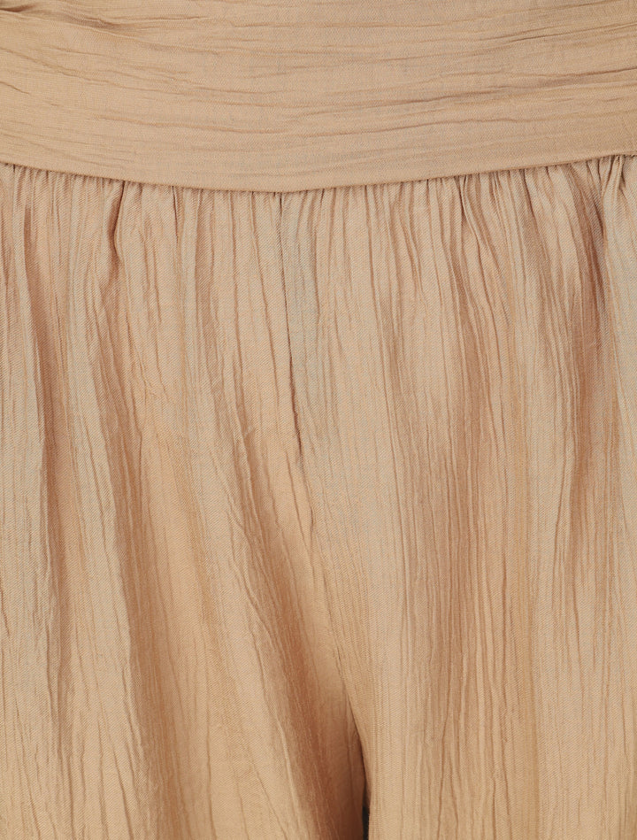 Pantalon droit taille haute plissée - Beige
