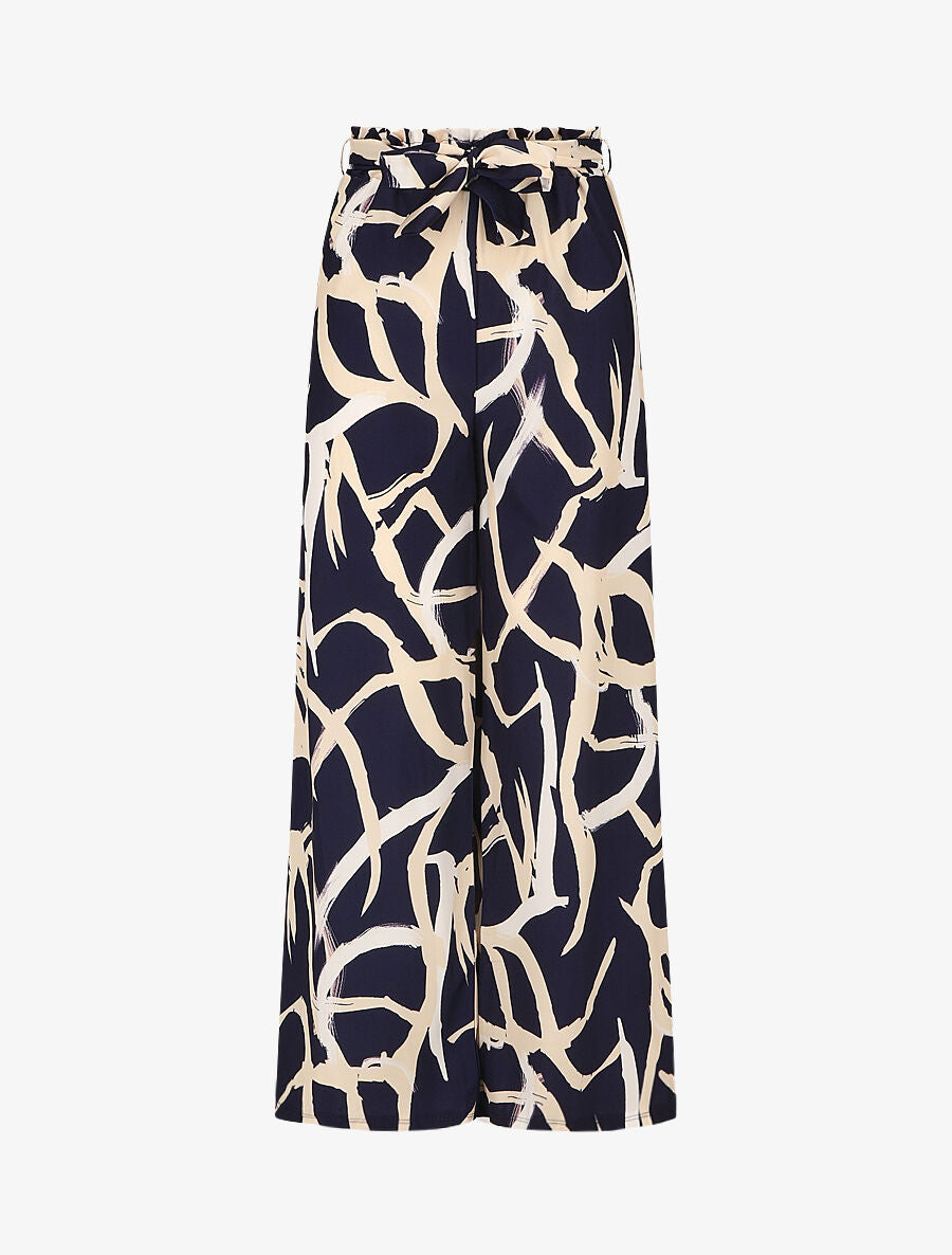 Pantalon ample taille haute motif graphique - Marine