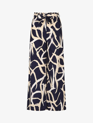 Pantalon ample taille haute motif graphique - Marine