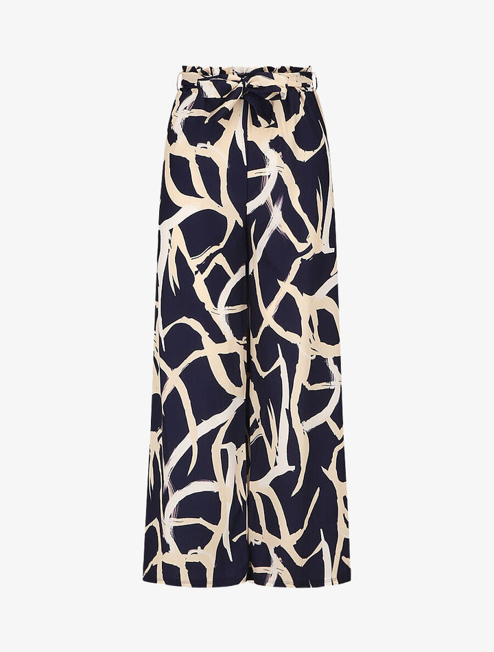 Pantalon ample taille haute motif graphique - Marine