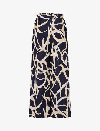 Pantalon ample taille haute motif graphique - Marine