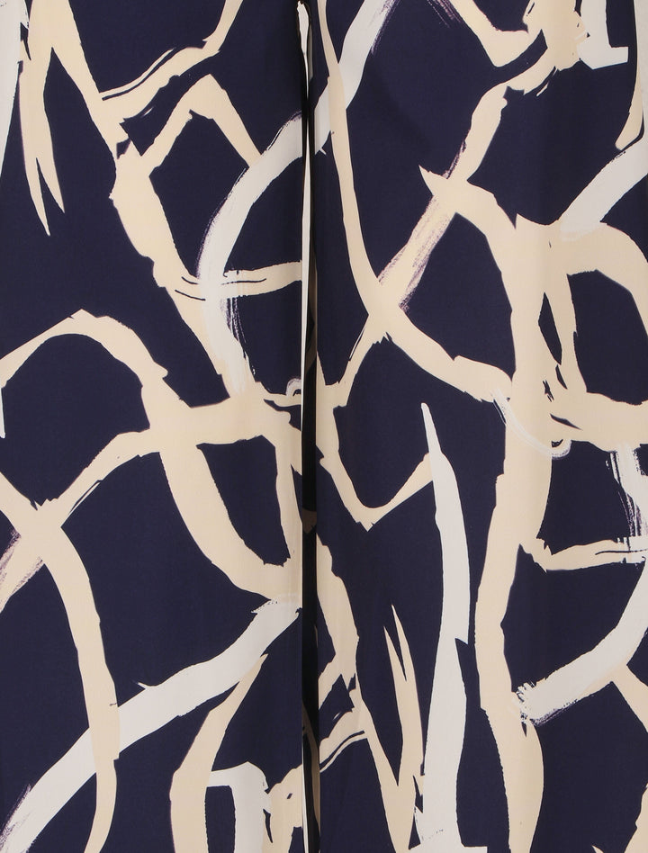 Pantalon ample taille haute motif graphique - Marine