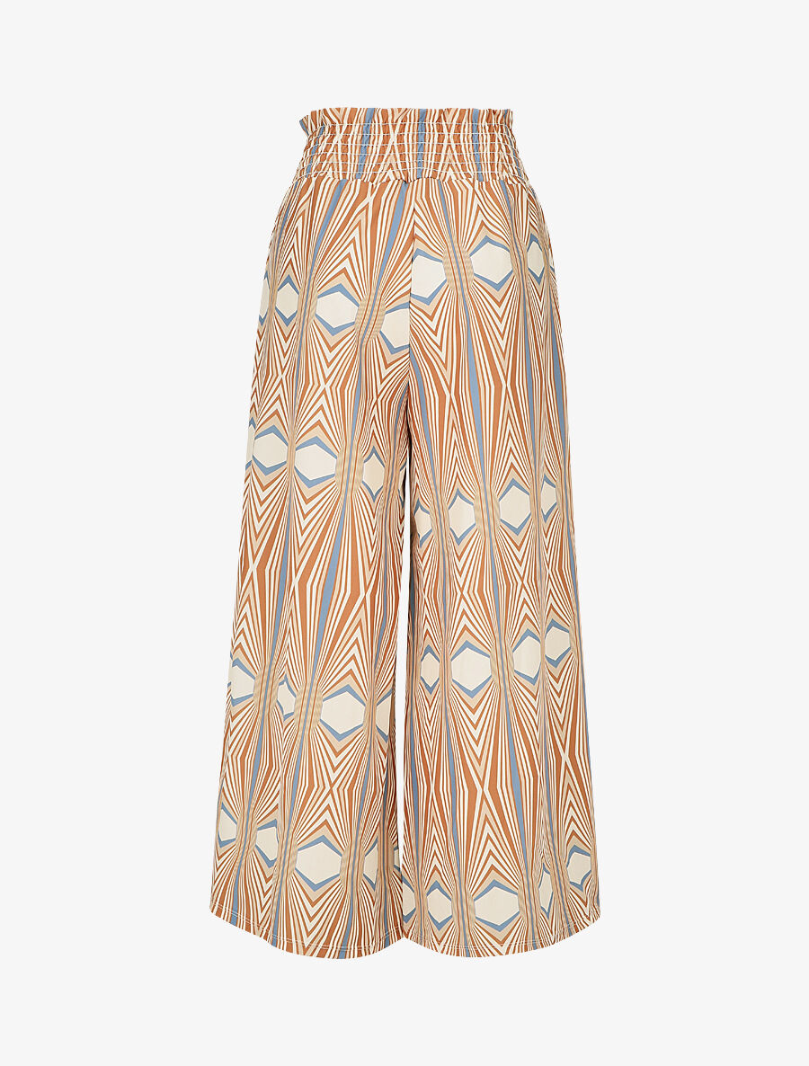 Pantalon ample taille haute imprimé psychédélique - Beige