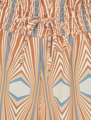 Pantalon ample taille haute imprimé psychédélique - Beige