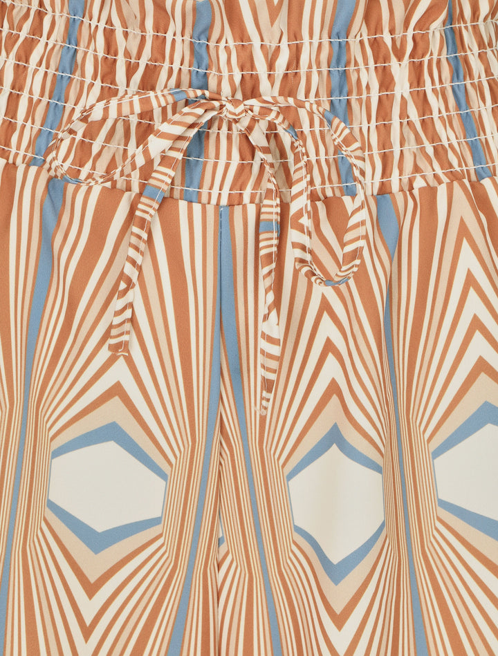 Pantalon ample taille haute imprimé psychédélique - Beige