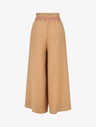 Pantalon ample taille haute uni - Camel