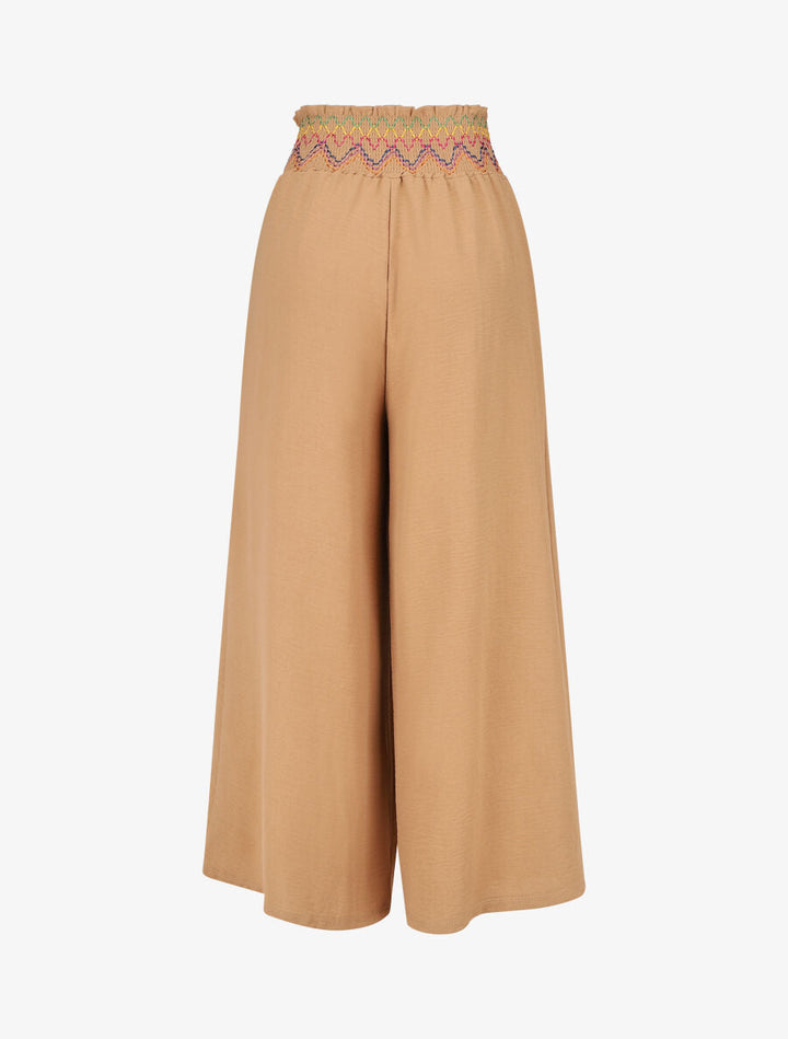 Pantalon ample taille haute uni - Camel