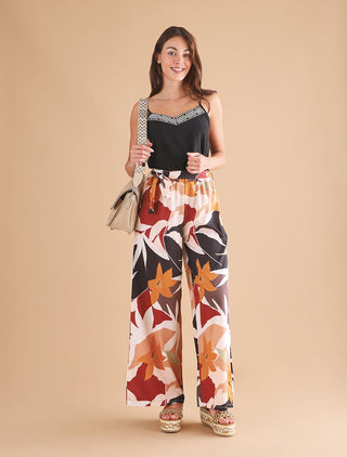 Pantalon ample imprimé grandes fleurs - Noir
