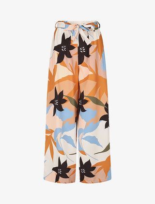 Pantalon ample imprimé grandes fleurs - Beige