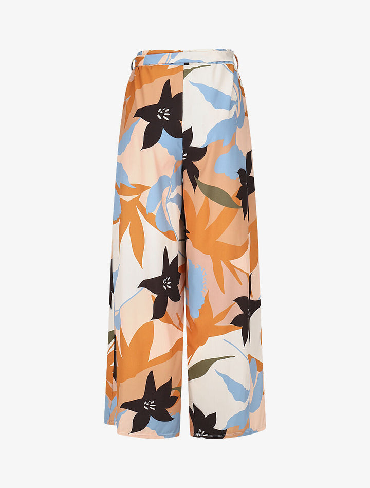 Pantalon ample imprimé grandes fleurs - Beige