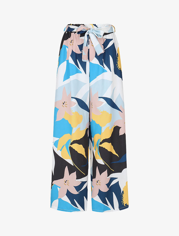 Pantalon ample imprimé grandes fleurs - Bleu