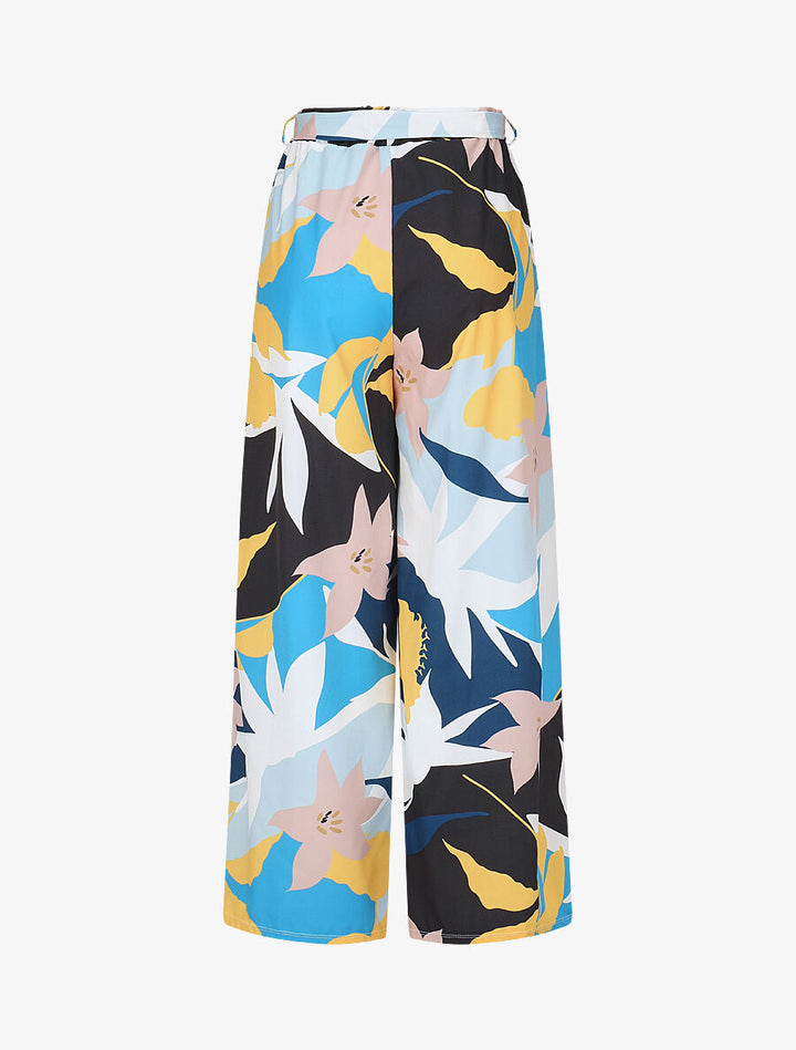 Pantalon ample imprimé grandes fleurs - Bleu