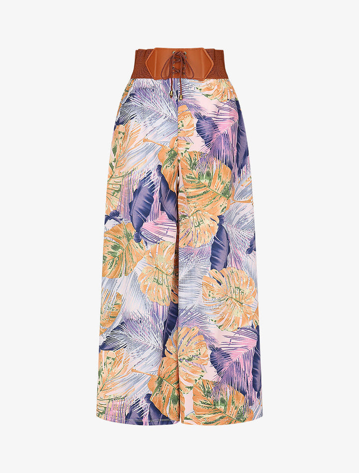 Pantalon imprimé tropical à taille haute - Indigo