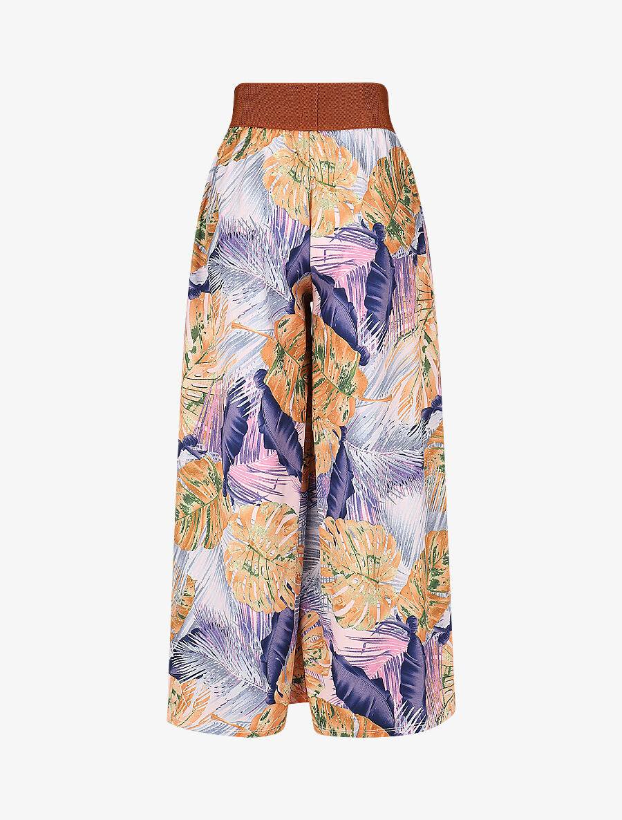 Pantalon imprimé tropical à taille haute - Indigo