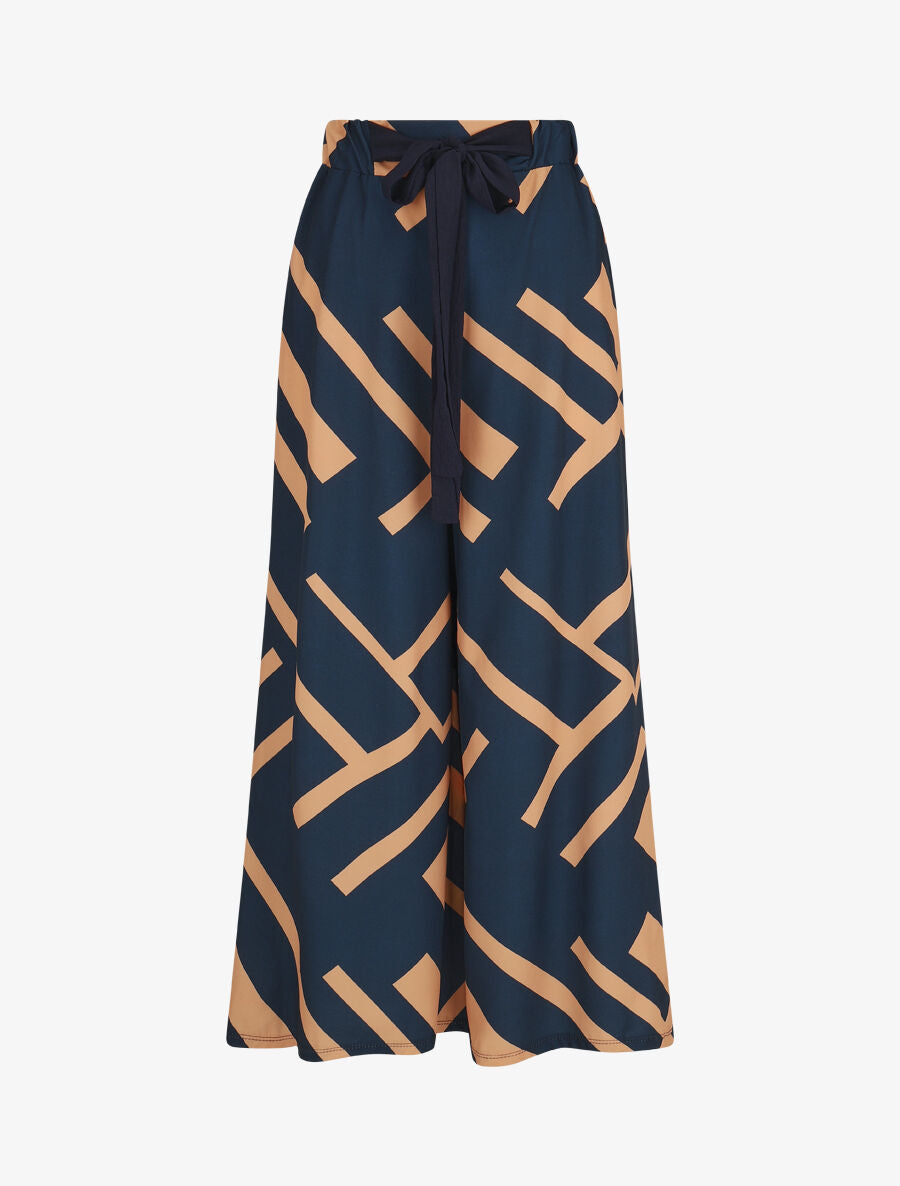 Pantalon ample taille haute motif graphique - Marine
