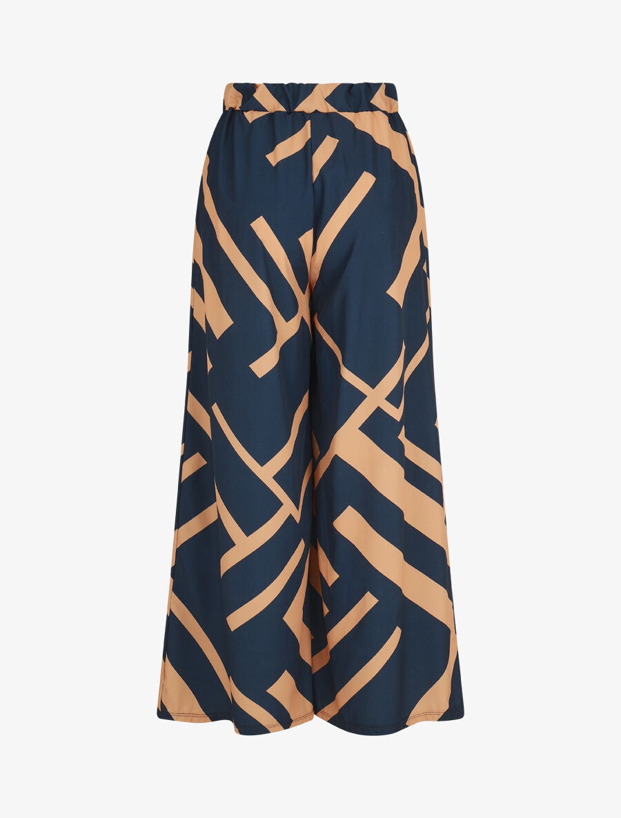 Pantalon ample taille haute motif graphique - Marine