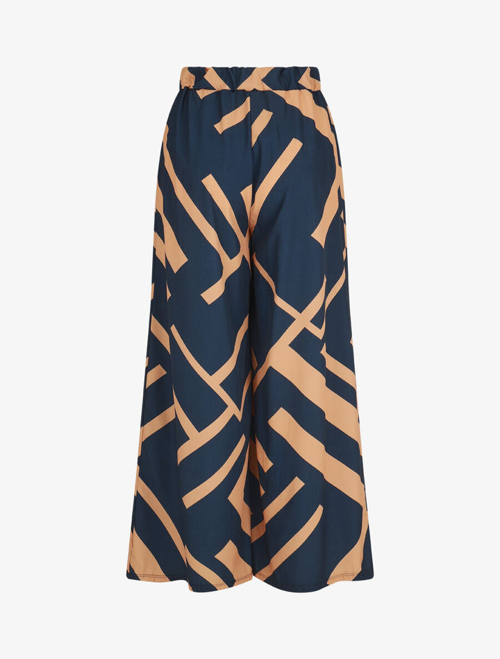 Pantalon ample taille haute motif graphique - Marine