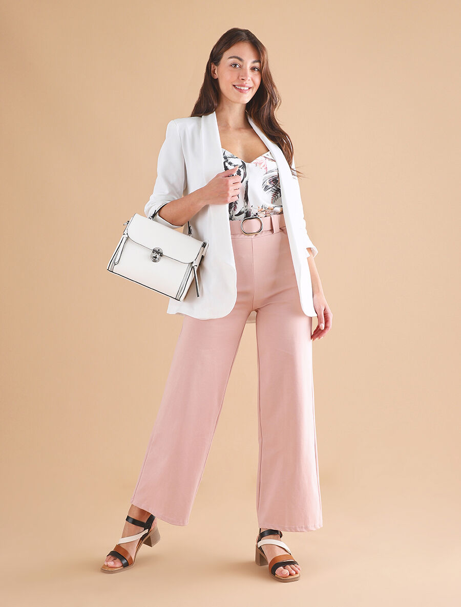 Pantalon droit taille haute uni - Rose pâle