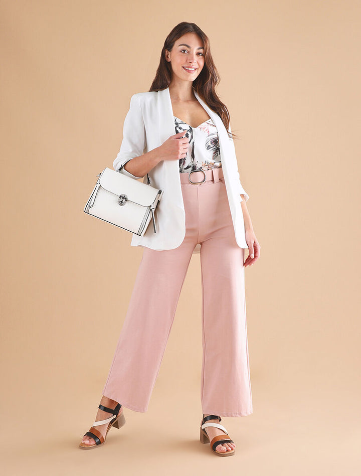 Pantalon droit taille haute uni - Rose pâle