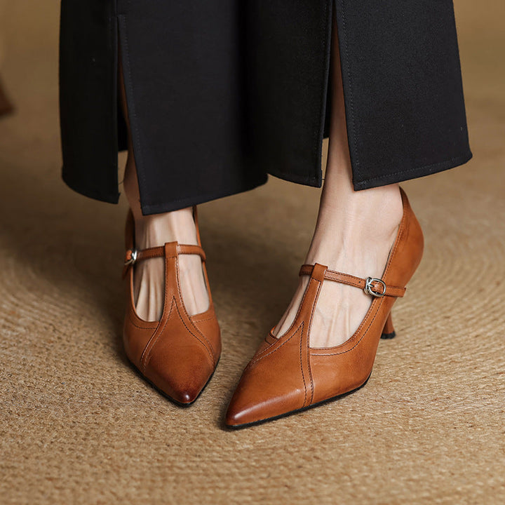 Aveline | Cuir T-Riemen Escarpins