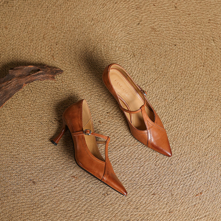 Aveline | Cuir T-Riemen Escarpins