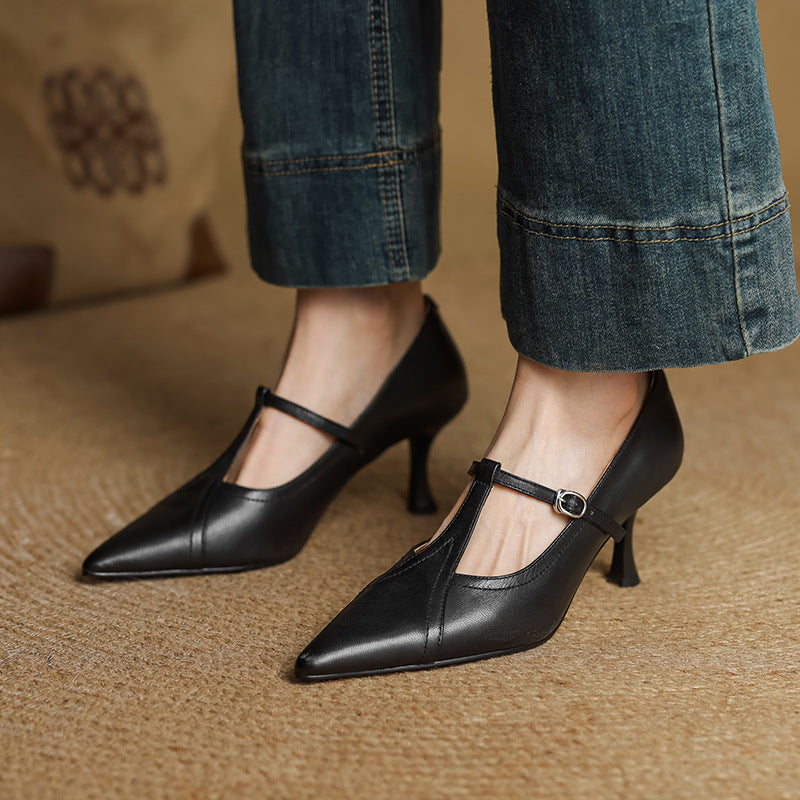 Aveline | Cuir T-Riemen Escarpins