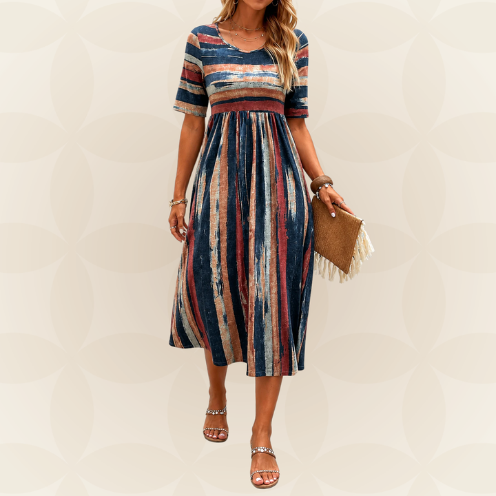 Noèle | Robe Midi Rayée Camouflante du Ventre