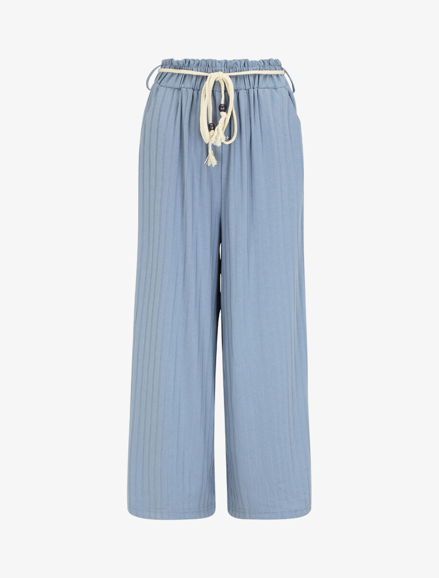 Pantalon côtelé taille haute coupe ample - Bleu