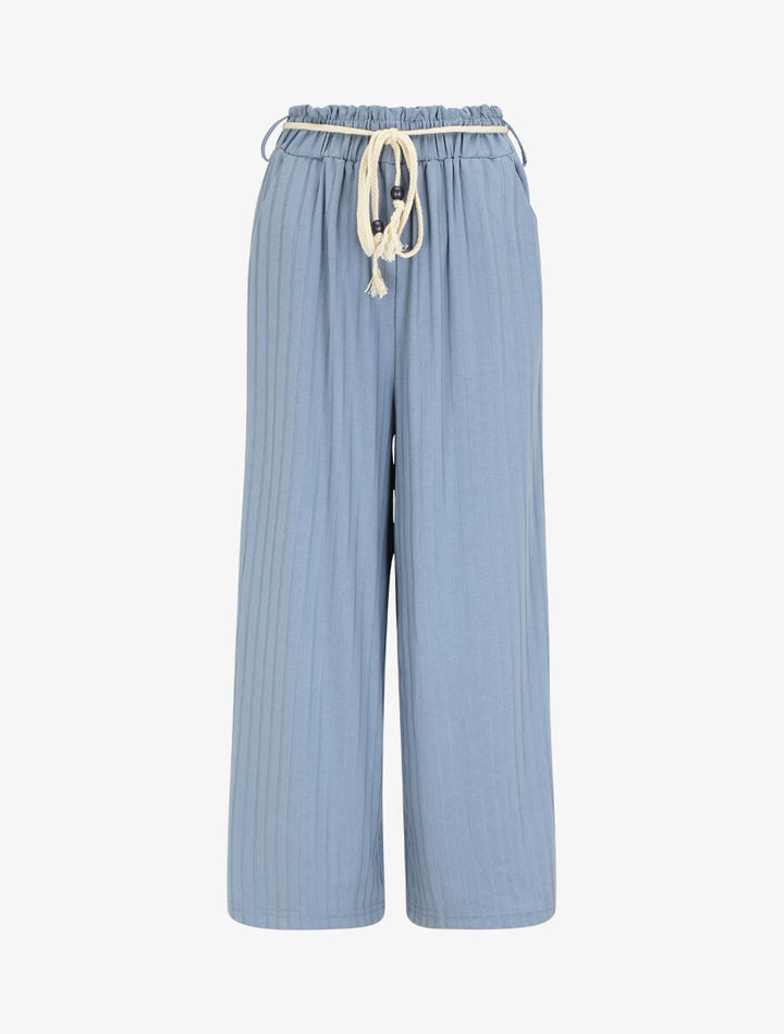 Pantalon côtelé taille haute coupe ample - Bleu