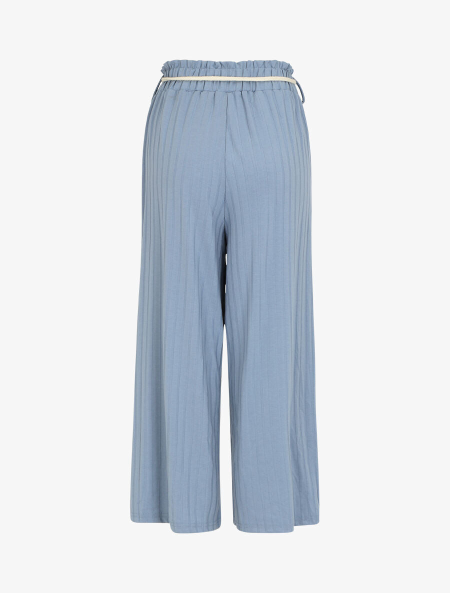 Pantalon côtelé taille haute coupe ample - Bleu