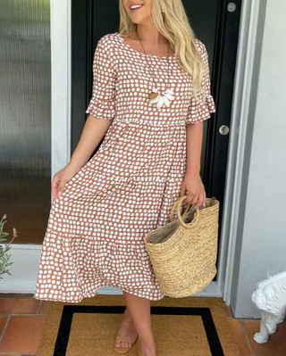 ZORA | ROBE MIDI À MANCHES COURTES EN SABLE