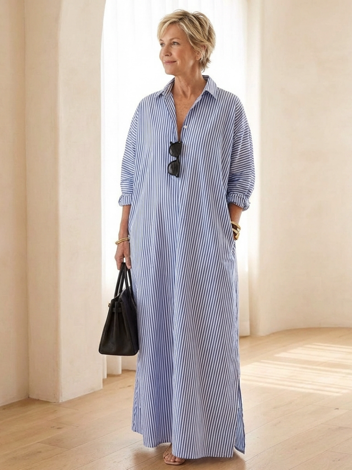 Soline | Robe chemise longue à rayures
