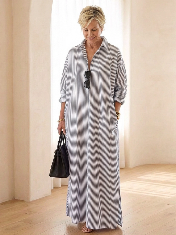 Soline | Robe chemise longue à rayures