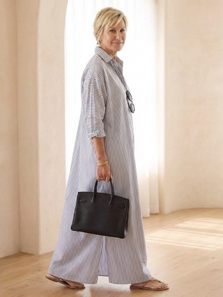 Soline | Robe chemise longue à rayures