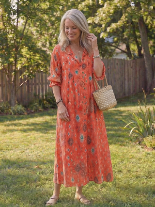 Virelle | Robe longue fluide imprimé botanique