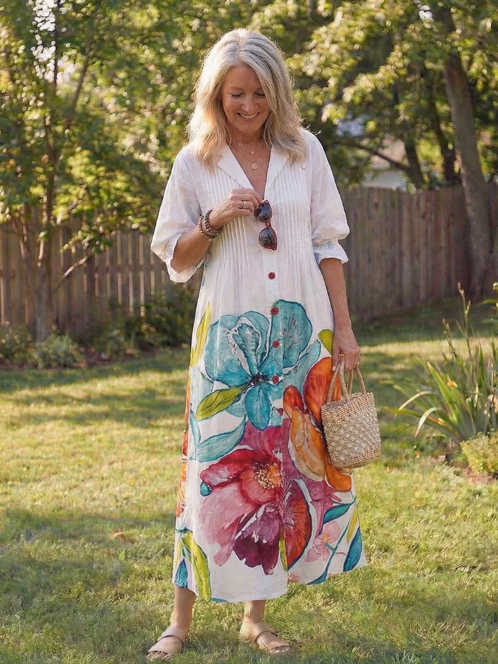 Virelle | Robe longue fluide imprimé botanique