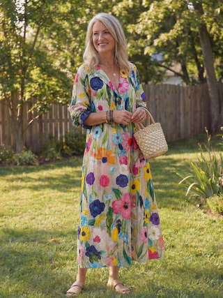 Virelle | Robe longue fluide imprimé botanique