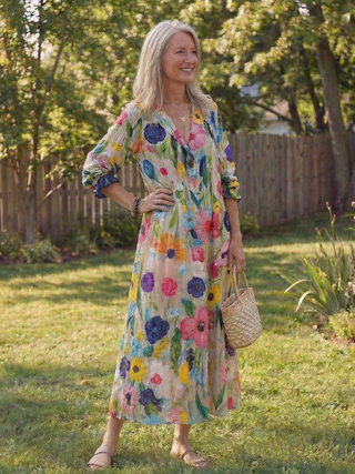 Virelle | Robe longue fluide imprimé botanique