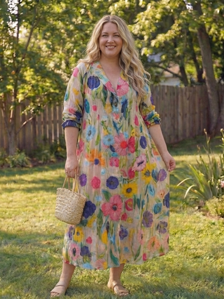 Virelle | Robe longue fluide imprimé botanique
