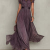 Flavia | Robe Longue Élégante Violet Col Goutte Dentelle